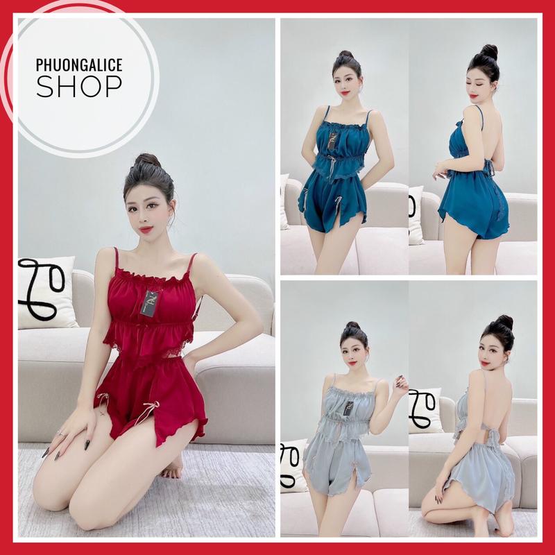 Đồ ngủ nữ bộ áo quần hai dây chất vải lụa satin