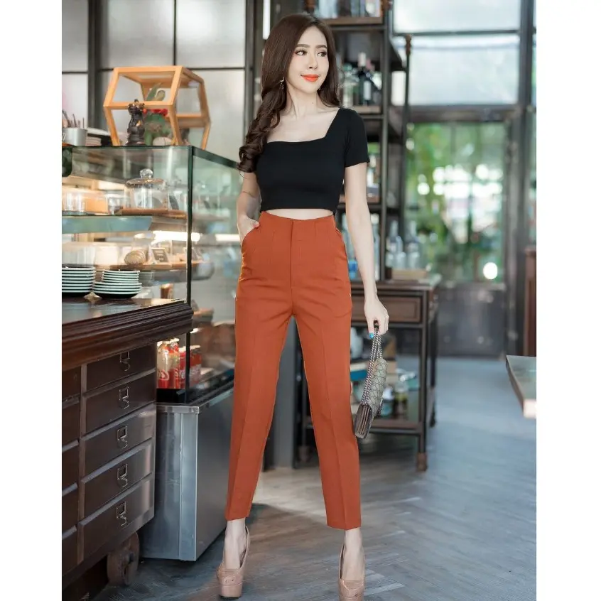 Celana Kerja Wanita 7/8 Kantor Choco Ann BL01 - High Waist Slimfit Pants Import Bangkok - Lembut Panjang Nyaman
