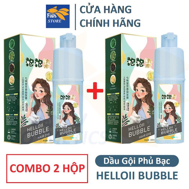 Combo 2 Hộp Dầu Gội Nhuộm Tóc Thảo Dược Helloii Bubble, Phủ Bạc Tóc Màu Nâu Hạt Dẻ và Màu Đen, Dung Tích 230ML nhà FISH COSMETICS Đổi Màu Tóc Nữ Dưỡng Tóc