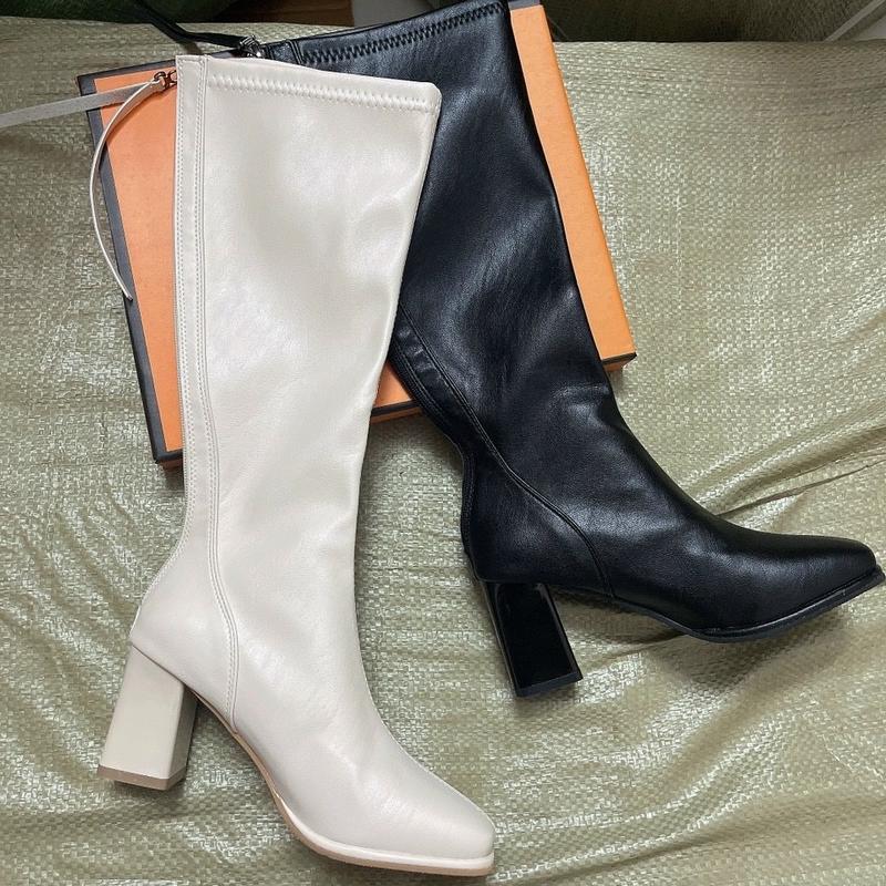 Boot Đùi cao cổ da mờ khoá sau 9812 gót cao 7 phân khóa kéo sau Jean Shoes GiàY Nữ Cổ Cao