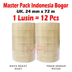 1 LUSIN [ 12 PCS ] Lakban Isolasi 24mm x 72m / Selotip Kecil 72 Meter - Master Pack Indonesia