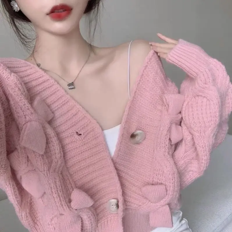 Áo Len Nữ, Phong Cách Thường Ngày Cổ Điển Nhật Bản, Cổ Chữ V, Có Nơ, Dáng Rộng Vừa Vặn, Áo Cardigan Dệt Kim, Thích Hợp Cho Mùa Thu Và Mùa Đông, Có Thể Mặc Ngoài Trời, Hàng Mới Về 2024 7