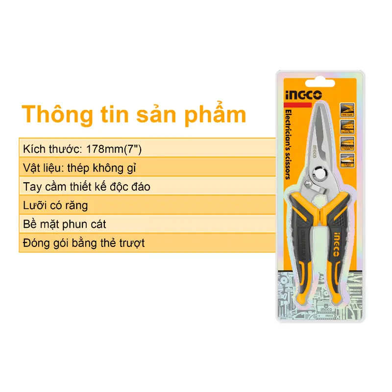 Kéo cắt dây điện đa năng 18cm tay cầm cao su TPR INGCO HES0187 6
