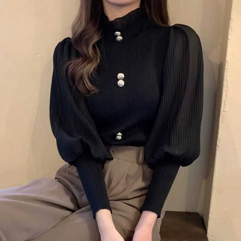FLIDA FASHION - E01 blouse atasan rajut wanita turtleneck lengan balon panjang 6