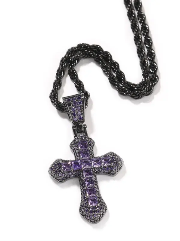 Rhinestone Cross Pendant Necklace for Women & Girls, Summer Stainless Steel Jewelry for Daily Wear, Trendy Twist Chain Jewelry for Birthday Gift 2