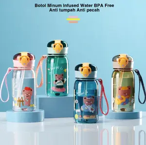 Kemoi - Botol Minum Anak Karakter Beruang 400 ML Aman BPA Free Botol Anak Sekolah Infused Water Anti Tumpah Anti Pecah