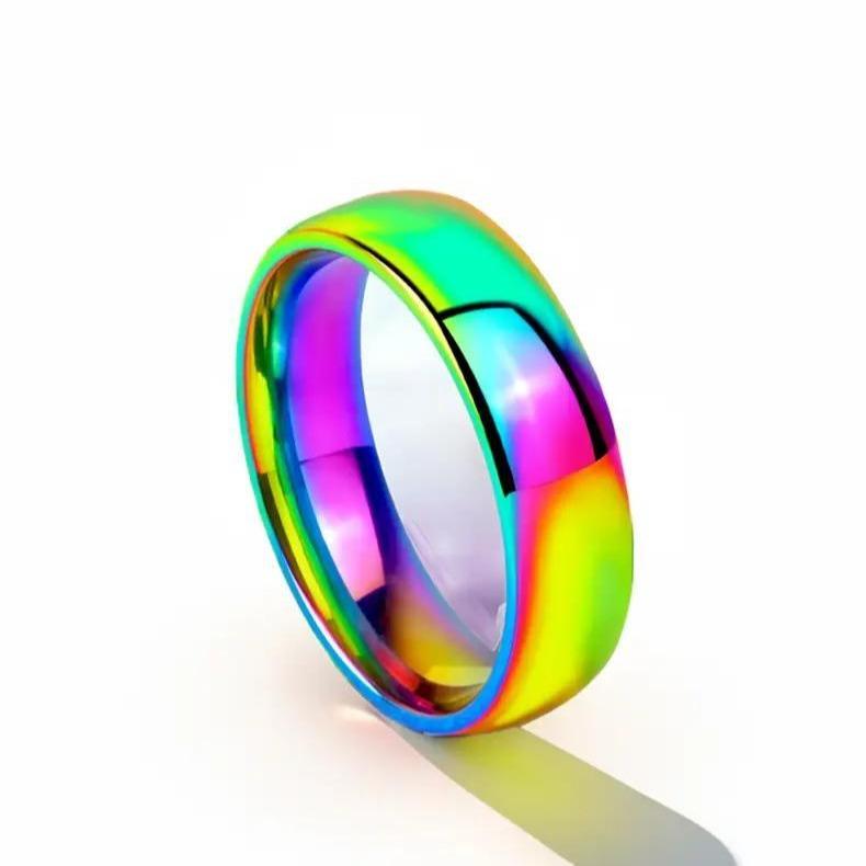 Cincin Rainbow Bisa Untuk Pria dan Wanita - Rainbow Ring for Male and Female Man Woman Unisex / Besi Anti Karat Alloy - Colourful Accessories Fashionable Love Rings Gradation Pelangi Gradasi Unik Produk Impor Cewe Cowo Unisex 2