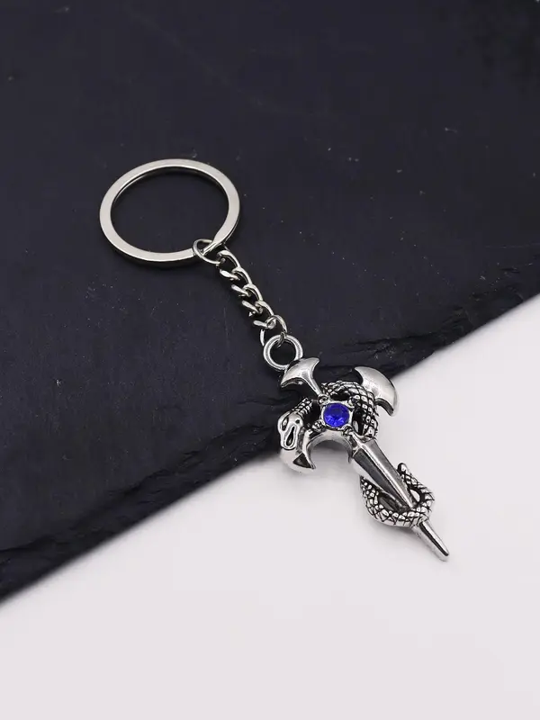 Vintage Snake & Sword Design Keychain, Rhinestone Decor Keychain for Car Keys for Women & Men, Fashion Accessories for Daily Use 0