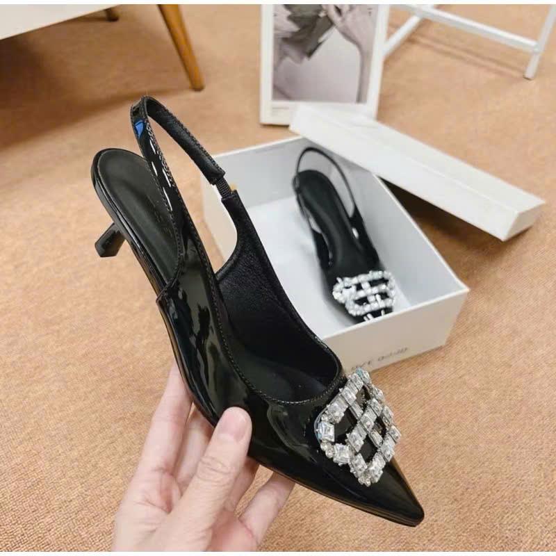 GH27- Giày Cao Gót Đính Đá chữ B Sandal  Cao Gót Cao Cấp Mũi Nhọn 7p Sang Chảnh 1