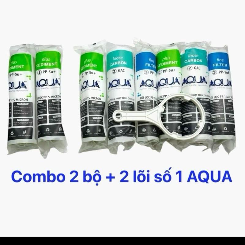 Bộ 8 lõi lọc AQUA lõi số 1 = 4 , lõi số 2 = 2 , lõi số 3 = 2 lắp cho các loại máy lọc RO có cốc lọc thô 1,2,3 10inch tặng kèm tay công tháo cốc lọc 1,2,3  Bộ lọc nước thay thế cho máy lọc nước RO sản suất tại Việt Nam
