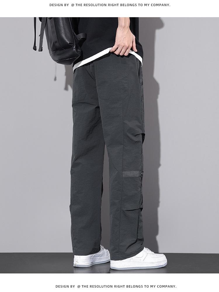 Product Introduction of Spring and Summer New Trend Overalls Men's Comfortable and Loose Umbrella Soldiers Quick-Drying Straight Mop Casual Pants for Boys 10