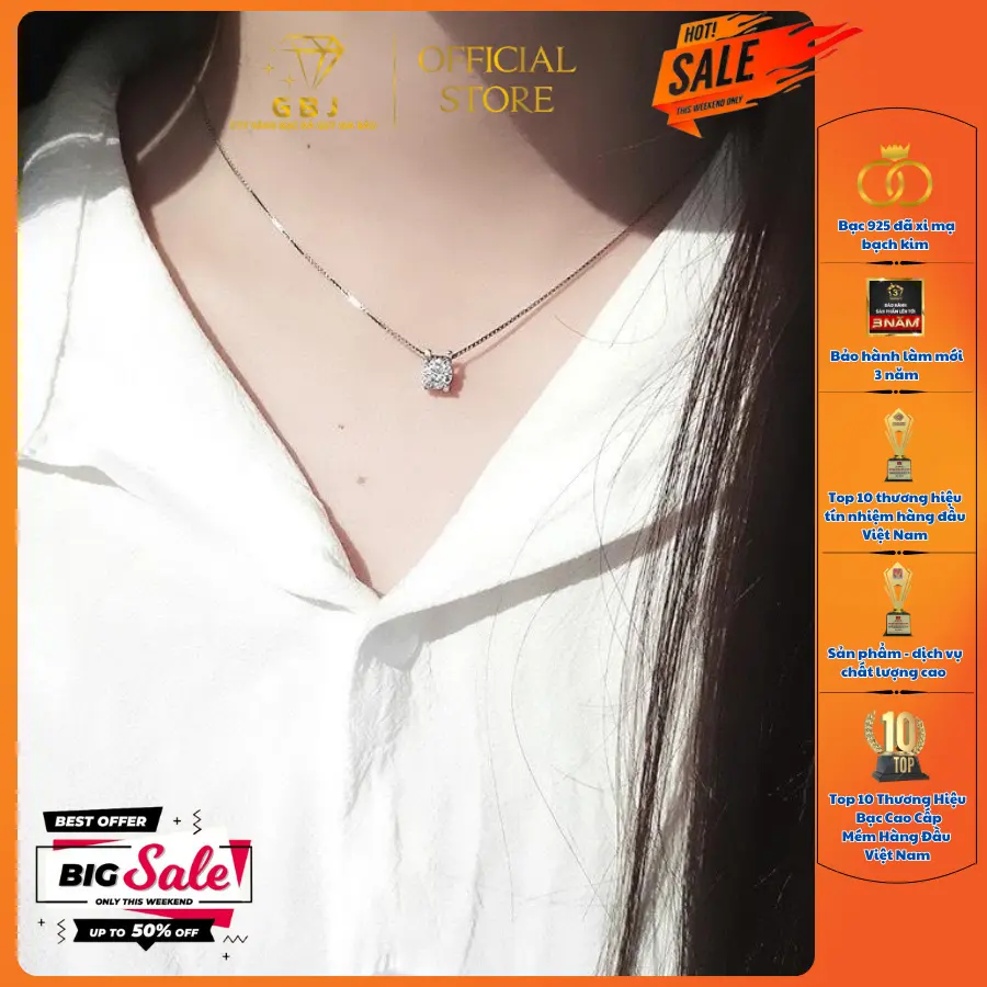 Dây Chuyền Bạc Mặt Tròn 4 Chấu Kiểu M03 Viên Chủ Moissanite 7Li (4T4) Sang Trọng Phong Cách Unisex GBJ250