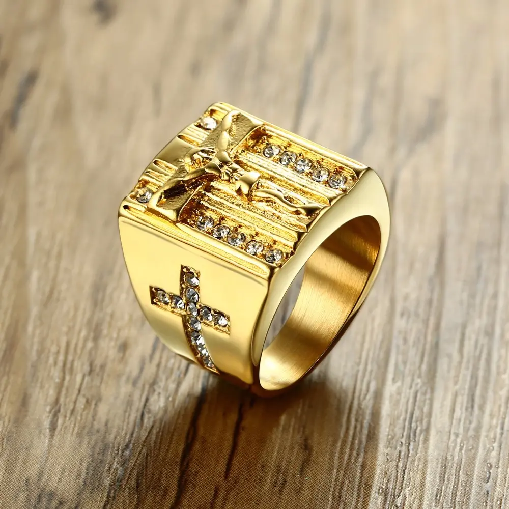Nhẫn Thép Không Gỉ, Phong Cách Punk, Thiết Kế Chữ Thập Chúa Kitô, Kiểu Chunky, Dành Cho Nam Giới, Trang Sức Hip-Hop