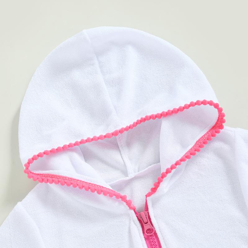 Girls Swim Cover Up, Terry Bathing Suit Coverup Short Sleeve Zip Up Beach Dress for Kids Advised Age: 2-10 Years 2