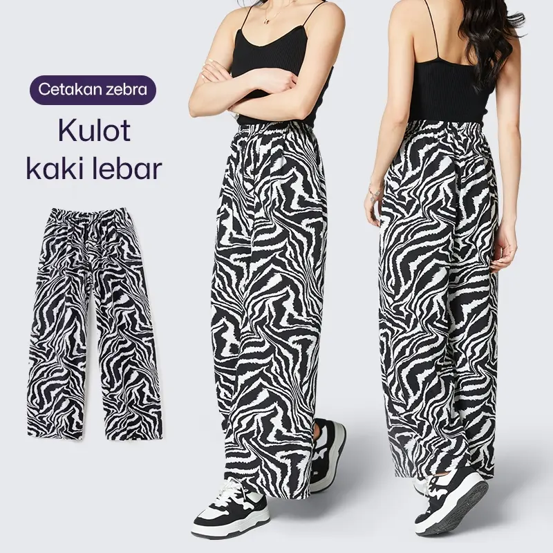 Celana Kotak Kulot Highwaist Celana Tartan Wanita Celana Korea Pinggang Elastis 1