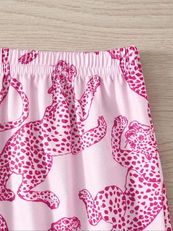 Women's Leopard Print Short Sleeve Pajama Three-piece Set, Elegant Casual Comfy Button Front Chest Pocket Design Lapel Neck Top & Elastic Waist Shorts & Eye Mask PJ Set, Ladies Sleepwear for All Seasons 5