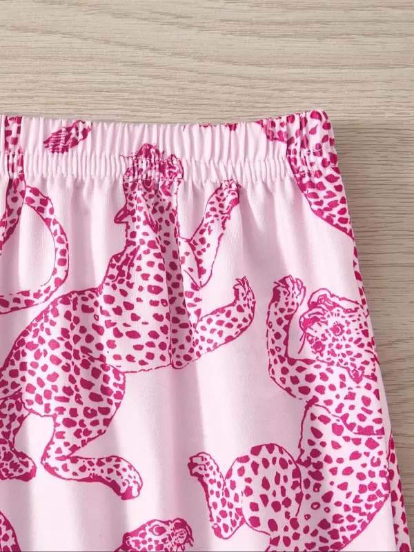 Women's Leopard Print Short Sleeve Pajama Three-piece Set, Elegant Casual Comfy Button Front Chest Pocket Design Lapel Neck Top & Elastic Waist Shorts & Eye Mask PJ Set, Ladies Sleepwear for All Seasons 5