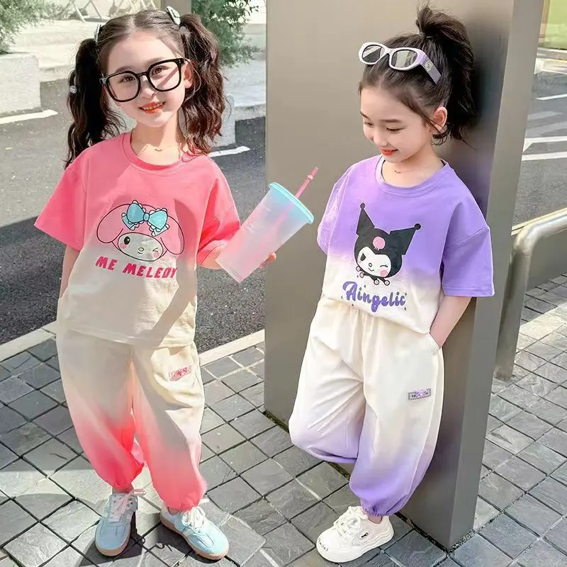 Bộ Đồ Mùa Hè Cho Bé Gái, ngắn Tay, Phong Cách Phương Tây, Kuromi, Quần Thường Ngày Thích Hợp Cho Bé 3-8 Tuổi, Bộ Đồ Hai Mảnh Cho Bé, Người Nổi Tiếng Trên Internet, Hàng Mới Về