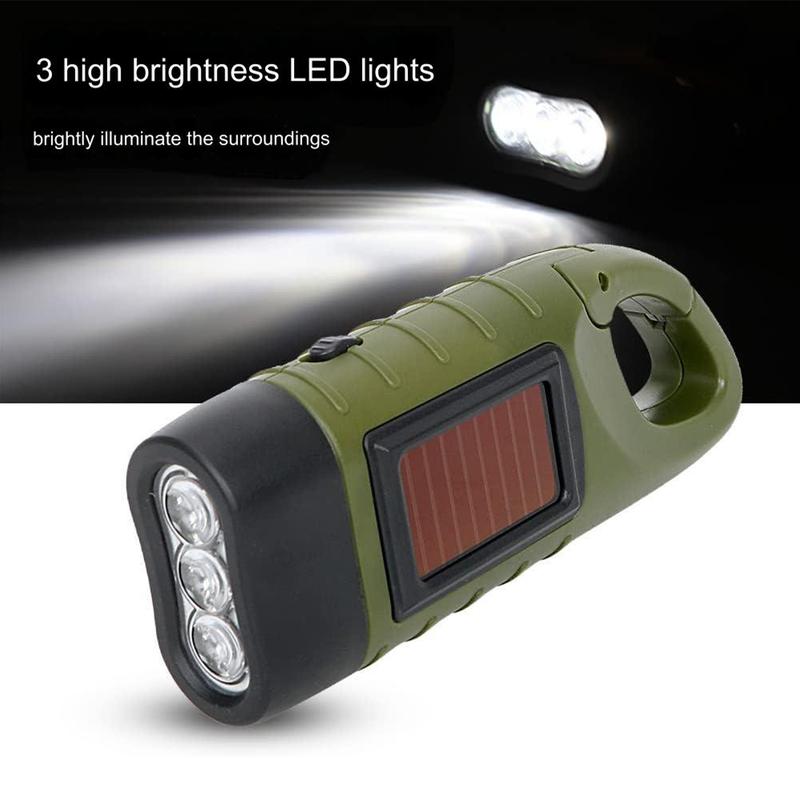 Đèn sạc, Chạy bằng tay, Đèn pin LED, Sạc bằng năng lượng mặt trời, Bao gồm Móc sạc, Không cần pin, Nhẹ và nhỏ, Thích hợp để phòng tránh thảm họa, Bảo vệ chống động đất và mất điện, Lý Tưởng cho leo núi, đi bộ đường dài và sử dụng khẩn cấp