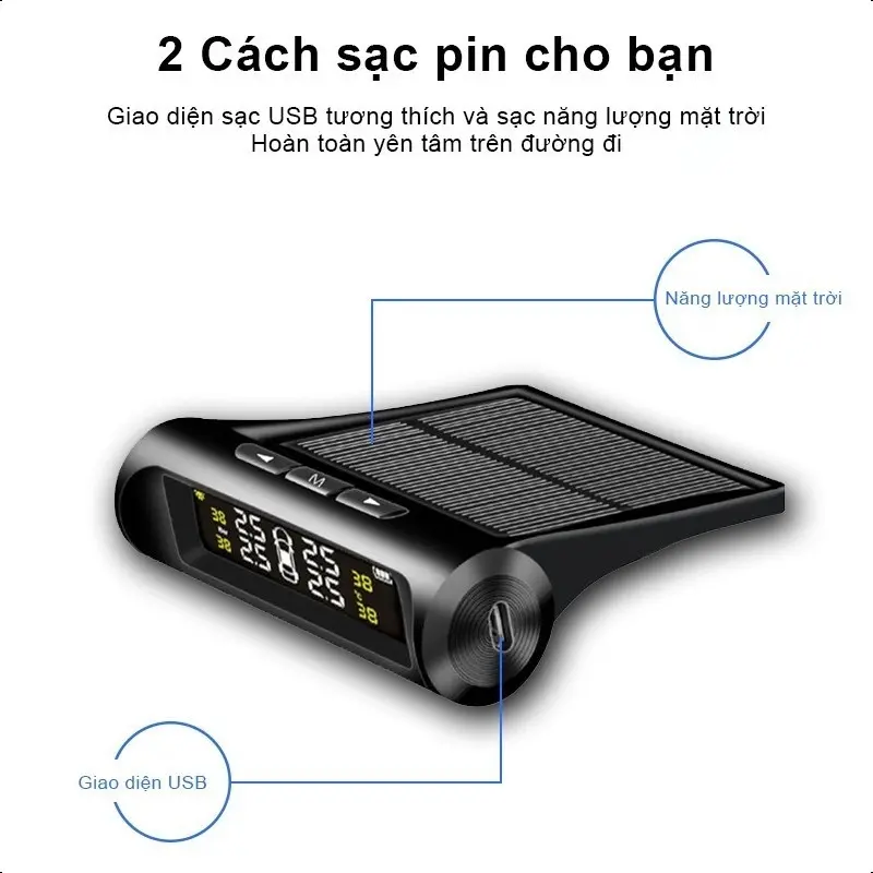Cảm Biến Áp Suất Lốp Ô Tô,Xe Hơi Gắn Ngoài Cao Cấp,Pin Sạc Năng Lượng Mặt Trời, Màn Hình LCD CZ11 3