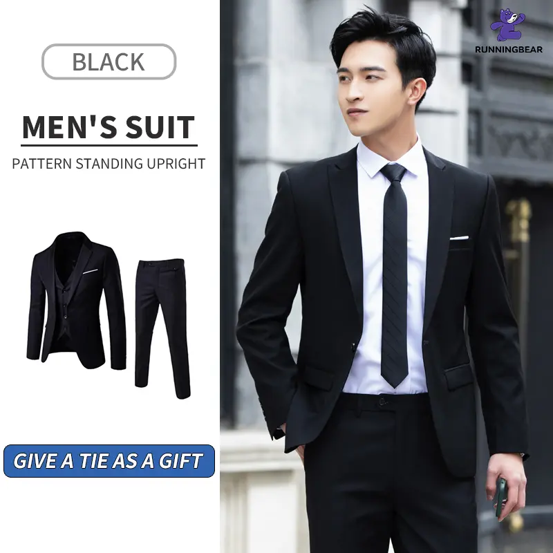 RUNNINGBEAR Spring And Summer Youth Slim Fit Suit Suit Men'S Suit Men'S Suits Three-Piece Wedding Dress Best Man Group Clothes School Graduation Dress