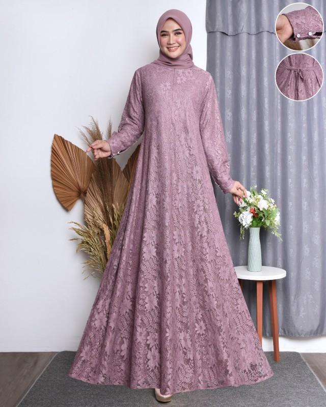 Product Introduction of (cod) azalia mode gamis brukat gamis pesta dress mewah ada jumbo m.l.xl.xxl.xxxl.free masker Muslim Nyaman Lebaran Dress Dewasa Kondangan 10