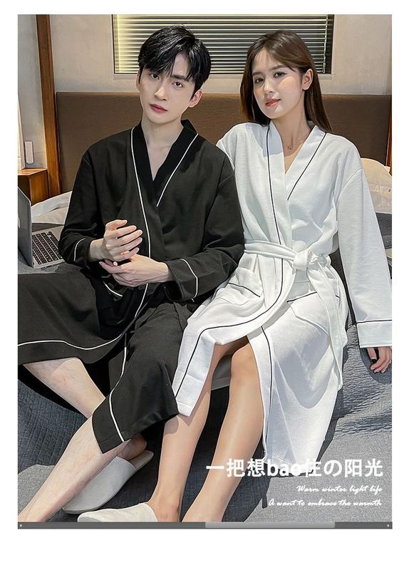 Product Introduction of Four Seasons Nightgown for Men and Women Spring and Summer Couple One Male and One Female Hotel Beauty Salon Waffle Pure Cotton Bathrobe 13