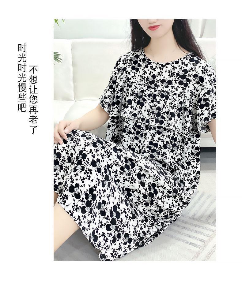 Product Introduction of Cotton and silk short-sleeved dress, summer new anti-bumping loose nightdress loose can be worn outside thin loungewear women 33