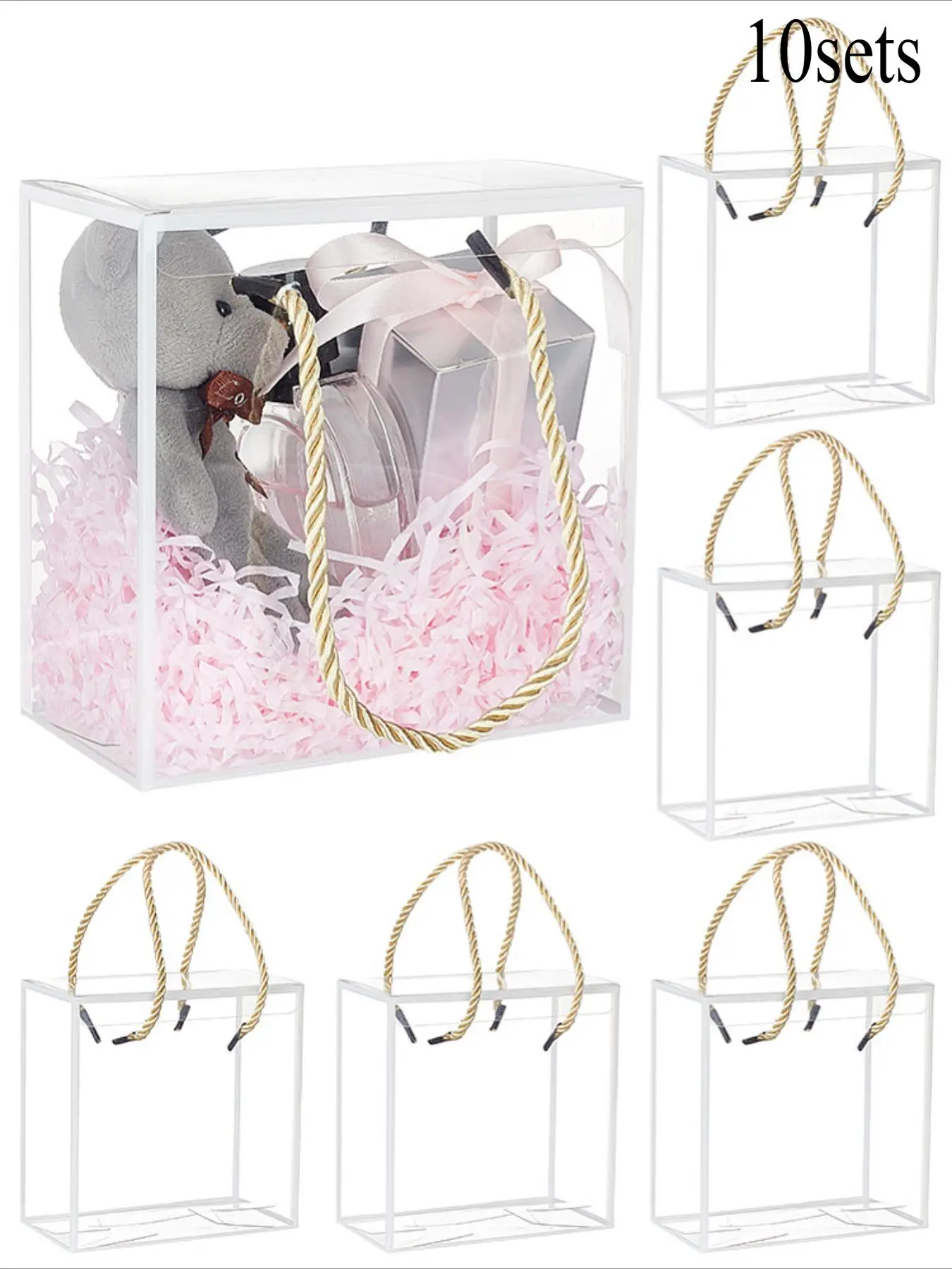 Clear Gift Box with Rope, 10 Sets Transparent PVC Plastic Gift Box, Rectangle Jewelry Display & Packaging Box for Jewelry Making