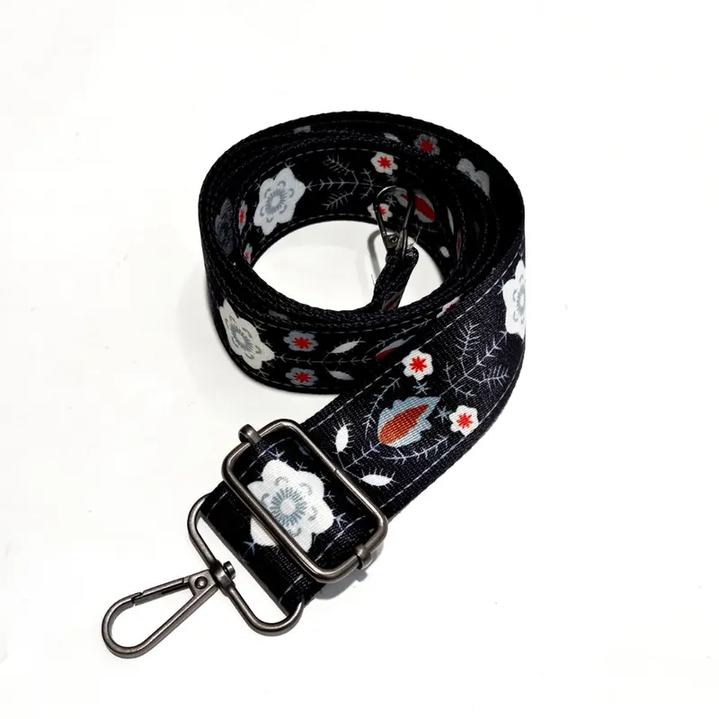 Tali Strap Tas Selempang Wanita FTH Bahan Kanvas Motif Bunga Lebar Premium Hitam 3