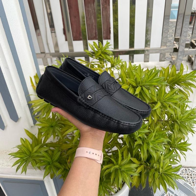 Giầy lười nam cao cấp D01 Da bò Mũi tròn giầy lười đế bằng loafer đi làm đi tiệc đi chơi đế cao su giầy lười da GiàY Nhung