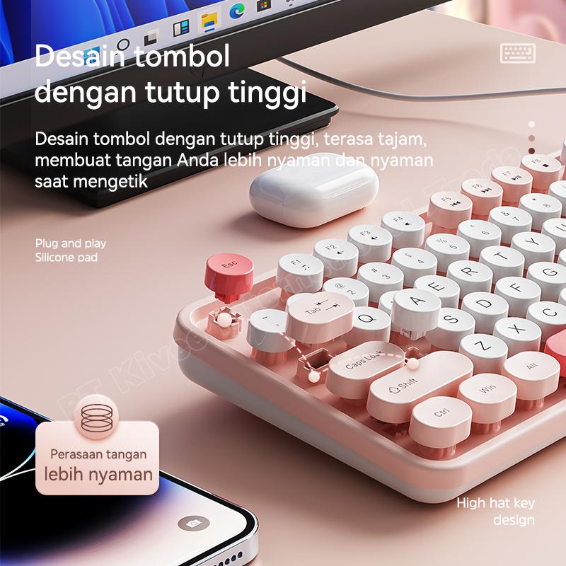 Ylv keyboard gaming Cantik K54 Mekanikal 98 Key untuk PC Laptop Warna Pink Putih Rose Gold Cocok untuk Gaming Kerja & Editing