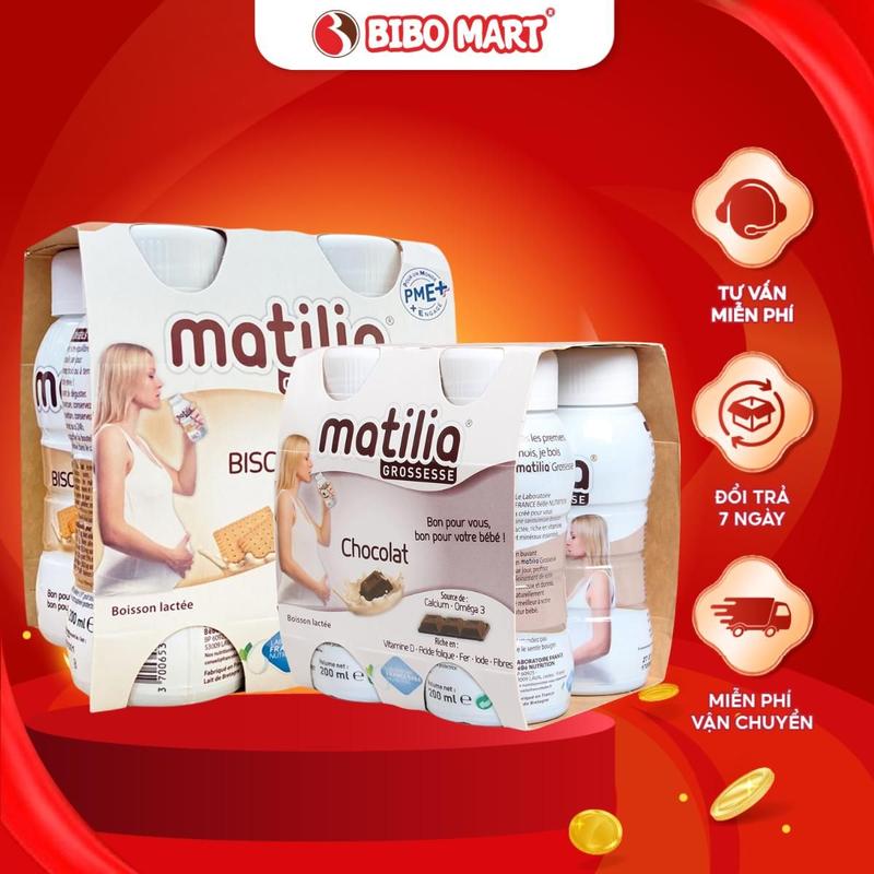 Sữa bầu Matilia Vị Vani/Socola/Biscuit/Dâu Thơm Ngon Bổ Sung Dưỡng Chất Vitamin Cho Mẹ Bầu (Lốc 4 hộp) 200ml - Bibo Mart