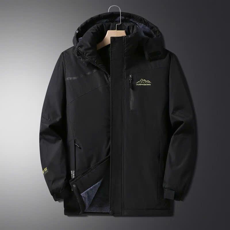 Áo Khoác Nam Lót Lông Thiết Kế 3 Túi Khoá Kéo, Thêu Họa Tiết Nón Tháo Rời Tiện Lợi Ấm Áp Mùa Đông Jacket Menswear