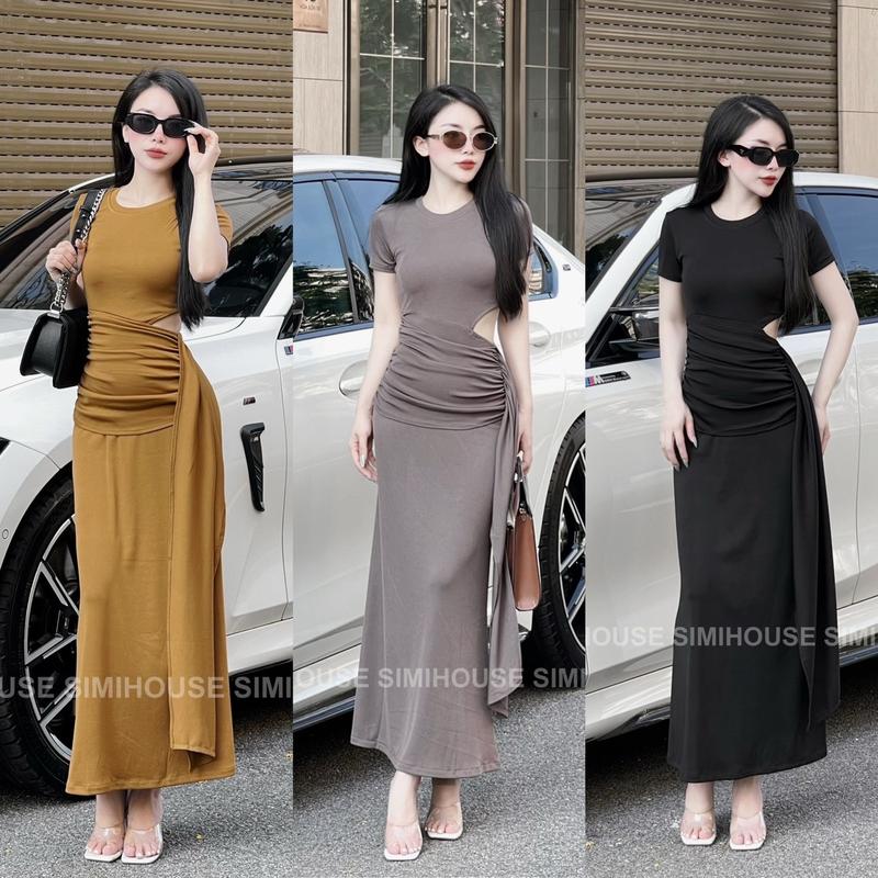 VÁY BODY NHÚN TÀ  / Đầm body tay ngắn nhún tà khoét eo  Women Dress