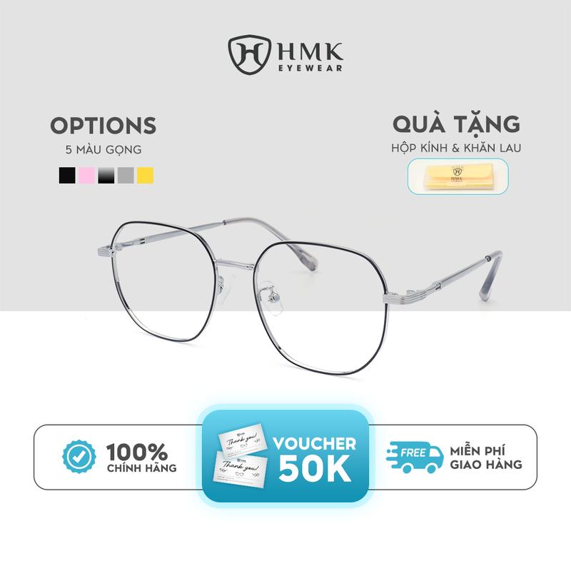Gọng Kính Cận HMK Eyewear Kim Loại Dáng Đa Giác Bầu Kim Loại Thời Trang Xinh Xắn - KL90026