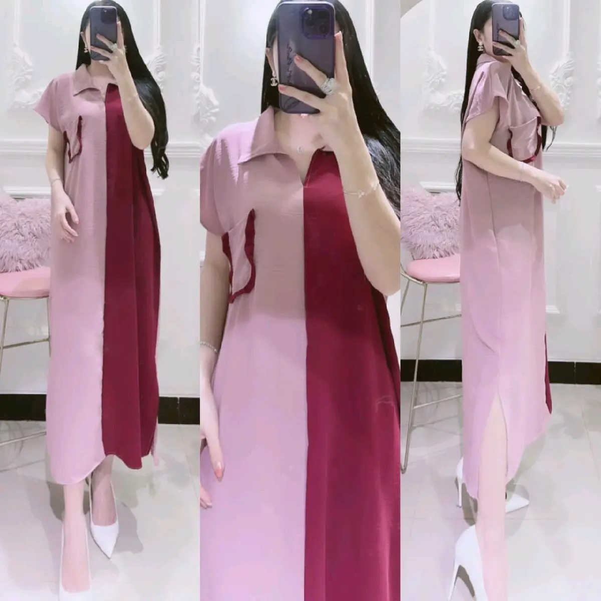 Malrene - Daster Crinkle Kombinasi Dress Wanita Terbaru Polos Airflow Panjang Tidur