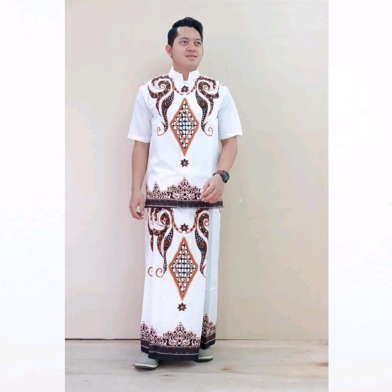 Baju kemeja koko setelan sarung batik solo full furing motif PERMATA PUTIH 2