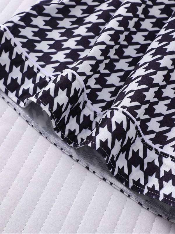 Women's All Over Houndstooth Print Short Sleeve Pajama Two-Piece Set, Casual Comfy Soft Button Front Chest Pocket Design Lapel Neck Top & Elastic Waist Shorts PJ Set, Ladies Sleepwear for All Seasons 7