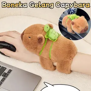 Boneka Capybara Gelang Ring/Mainan Boneka Capybara Hand Ring Gelang Capybara Maxwell Kawaii Nemplok/ Bulu Lembut Kado Ulang Tahun