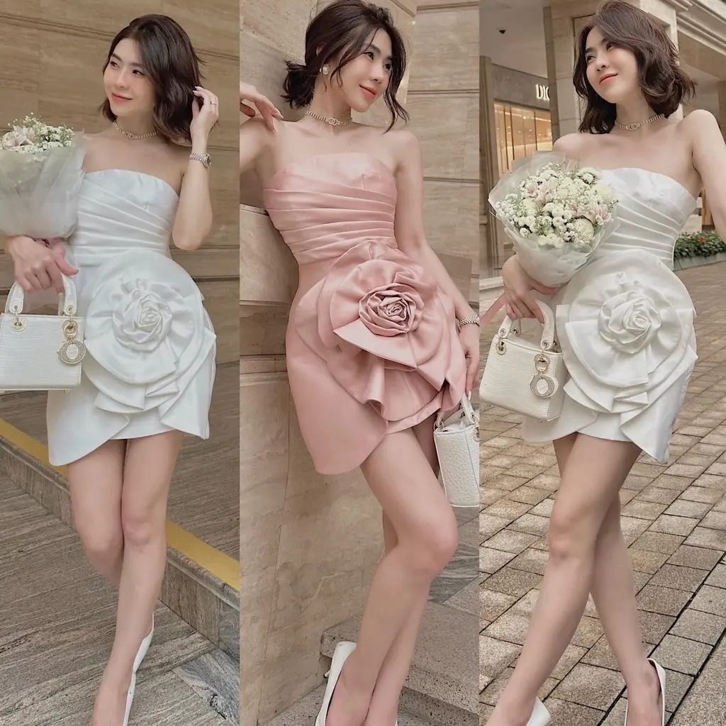 ĐẦM BODY HOA SANG CHẢNH 2 MÀU (eo dưới 76 cm)