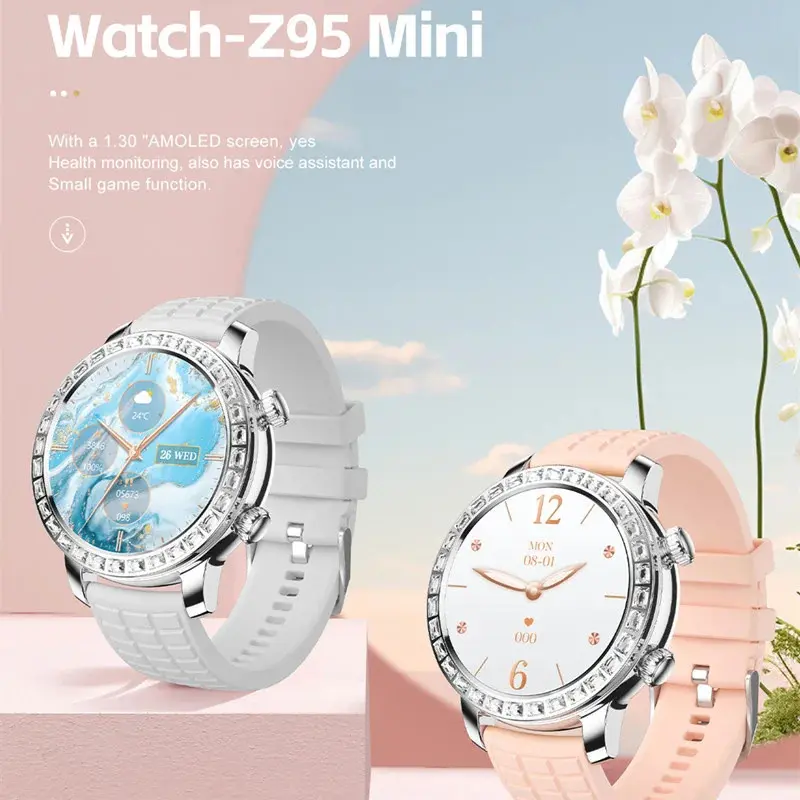 Jam Tangan Pintar untuk Wanita, Skrin Besar AMOLED 1.3 inci, Panggilan BT, Fesyen, Penjejak Sukan dan Kecergasan, Z95 Mini Smart Watches