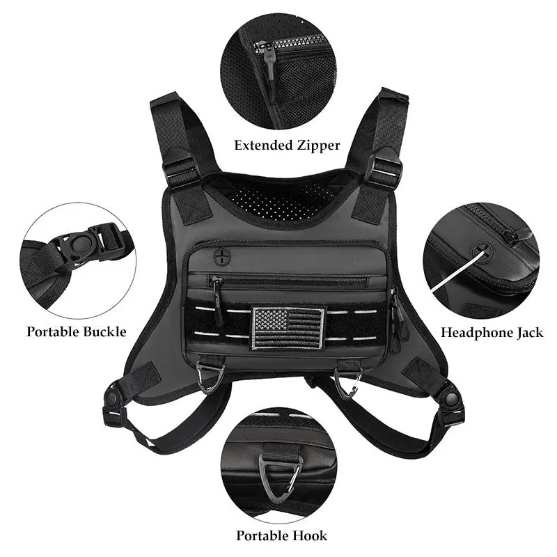 Water Resistant Sports Chest Bag, Breathable Chest Bag with Reflective Velcro & Hook, Multi-use Outdoor Vest Bag for Running Cycling Mountaineering 2