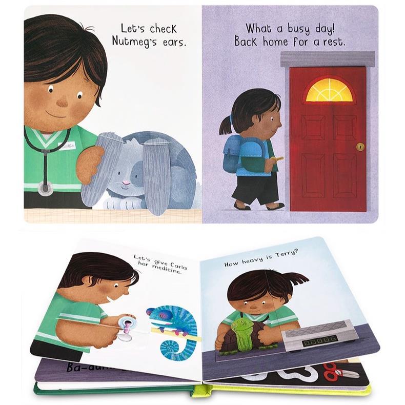 Product Introduction of original 2+y Busy Day Jobs Books Series：Chef/Firefighter/Builder/Farmer，An Action Play Book Lift The Flaps Hardcover 27