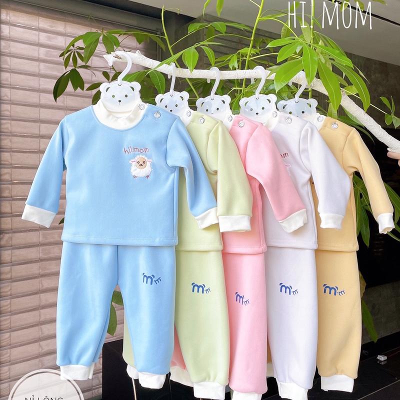 Bộ dài tay Himom vải nỉ lót lông mềm siêu dày ấm áp cho Bé Heo Sandal Dép Sandal