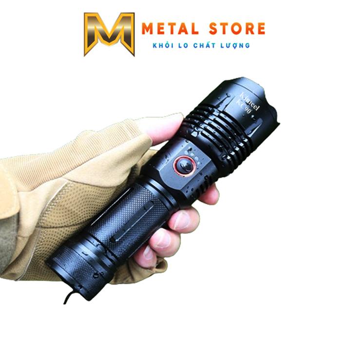 Đèn pin cầm tay siêu sáng P90 W038 METAL STORE chống nước, sạc điện, pin trâu