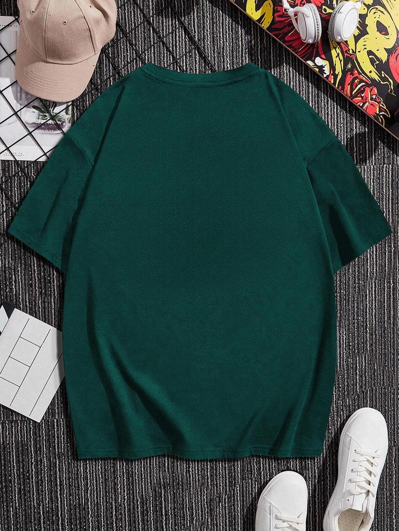 Product Introduction of Men's Cartoon Chicken & Letter Print Round Neck Tee, Regular Fit Casual Short Sleeve T-shirt for Summer, Men's Top for Daily Wear 3