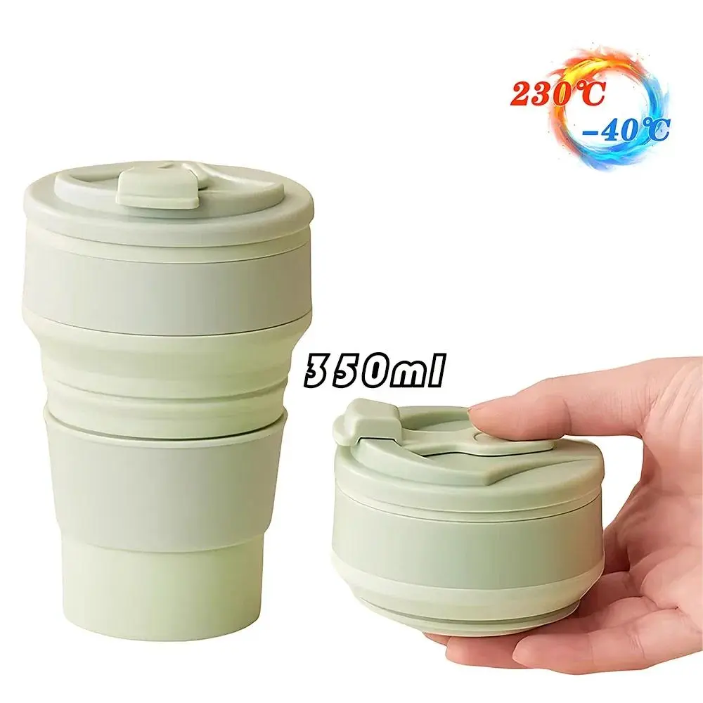 350ml Folding Cup  Mini Retractable Cup  Silicone Portable Teacup Outdoor Travel Coffee Milk Telescopic Drinking Mug with Lid