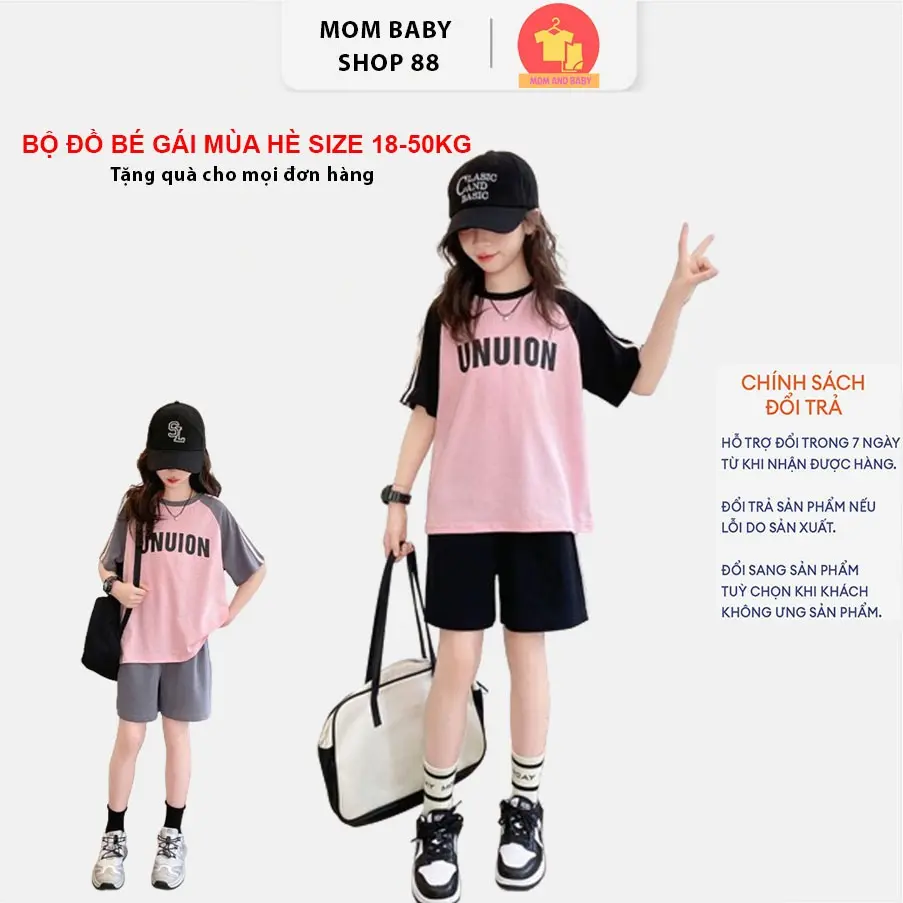 Bộc cộc tay bé gái, đồ bộ bé gái mùa hè, bộ quần áo cộc tay mùa hè bé gái mẫu UNU size 18-50kg chất liệu cotton thoáng mát, bộ hè bé gái