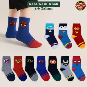Paket 3 & 6 Pasang Random Kaos Kaki Anak Laki-Laki Usia TK-Paud Motif Karakter Super Hero Bahan Lembut
